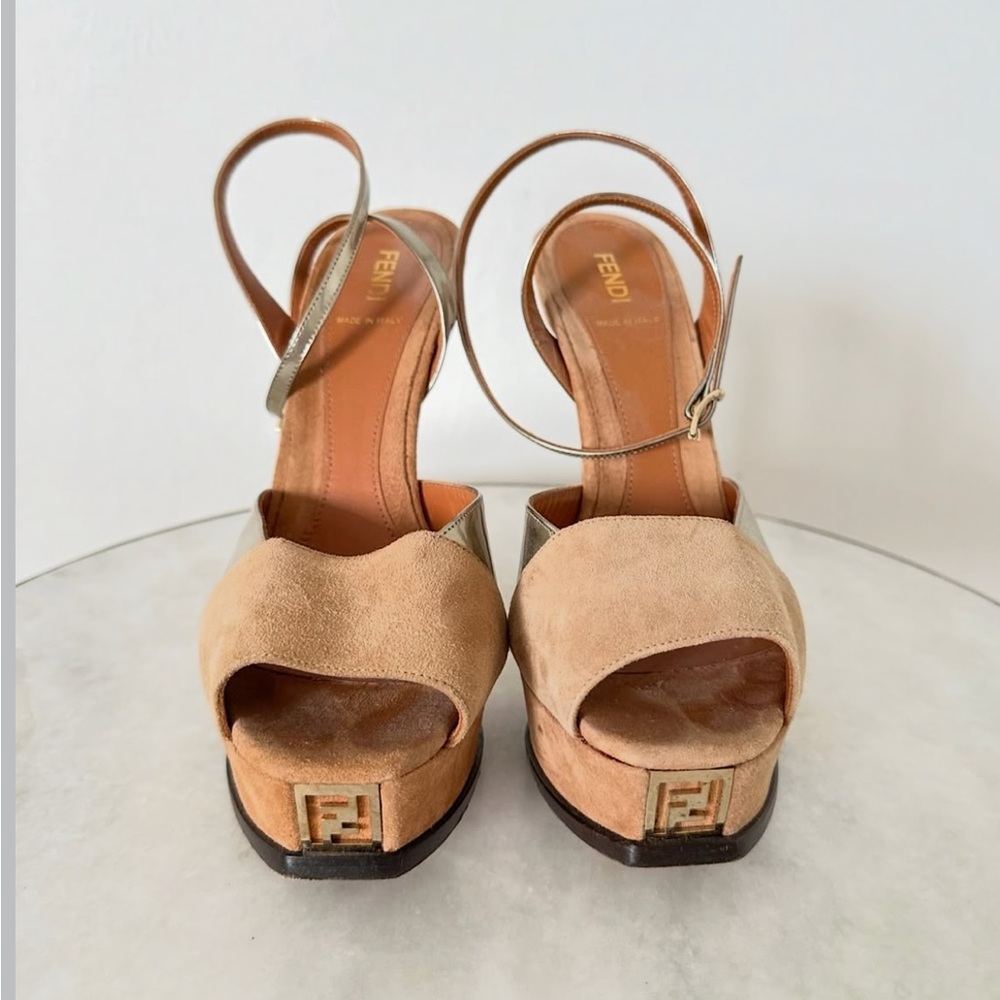 Fendi Beige and Metallic Women's Heels